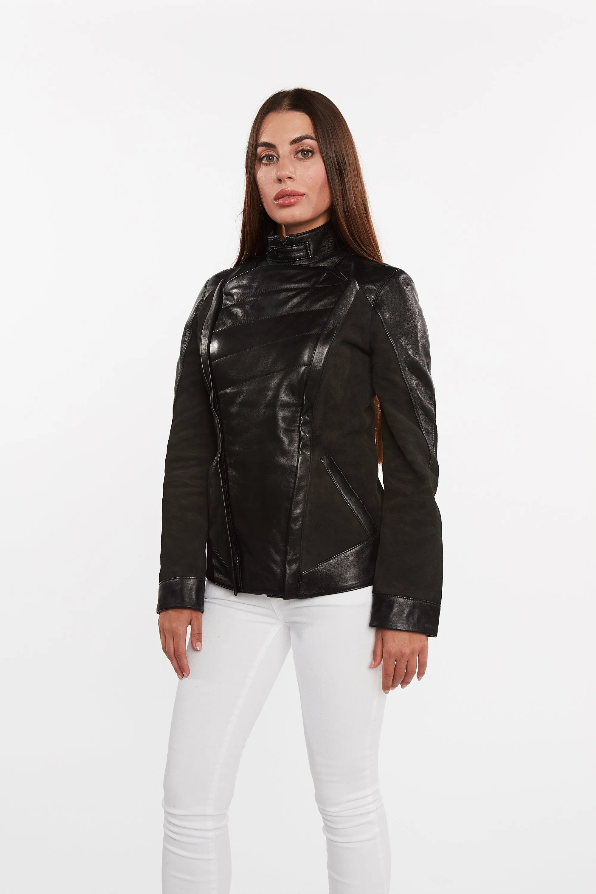 Womens Cosette Dual Panel Leather & Suede Jacket