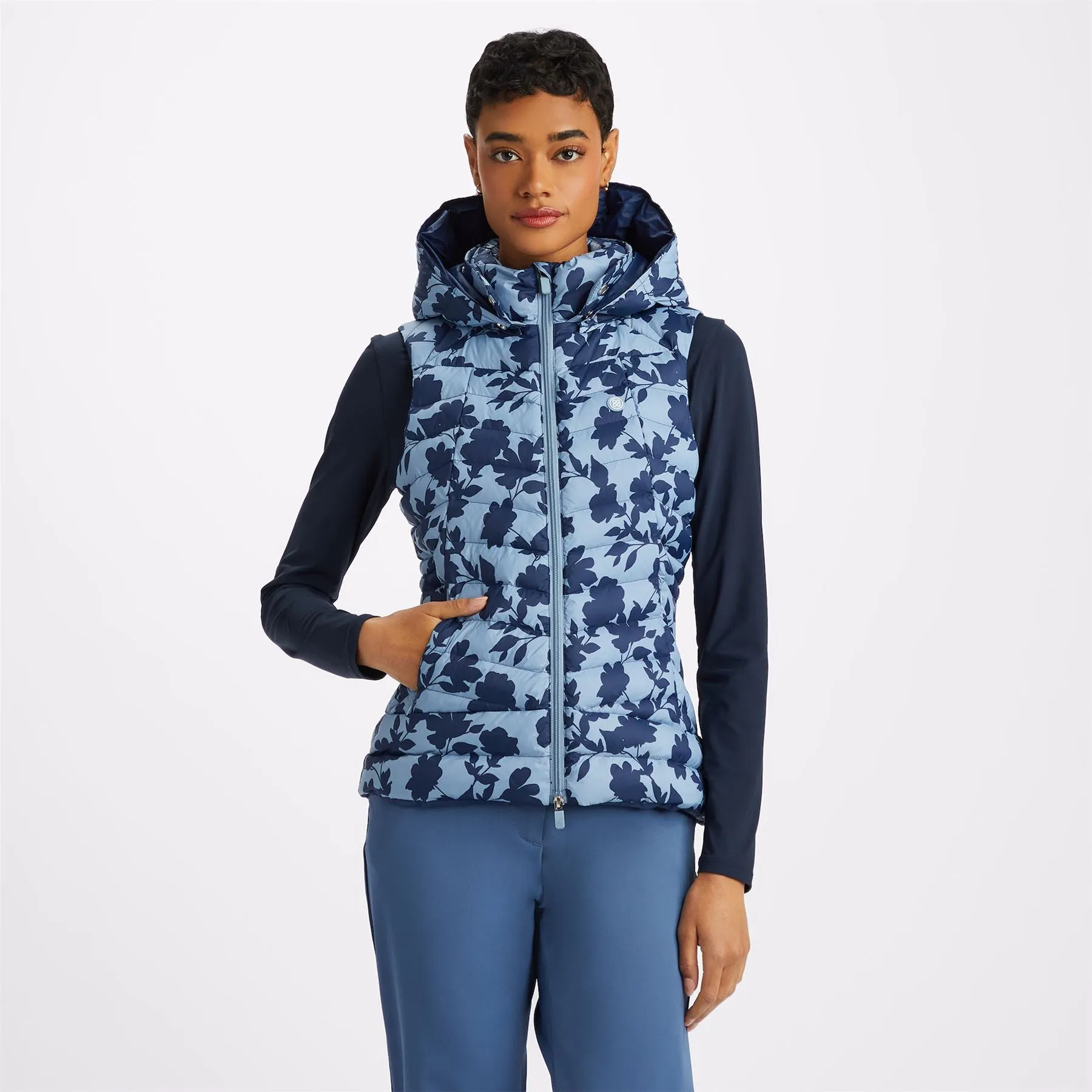 Womens Tonal Floral Nylon Puffer Vest Fjord - AW23