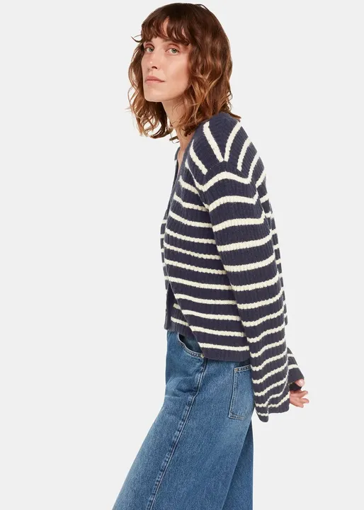 Wool Mix Stripe Cardigan Navy/Multi