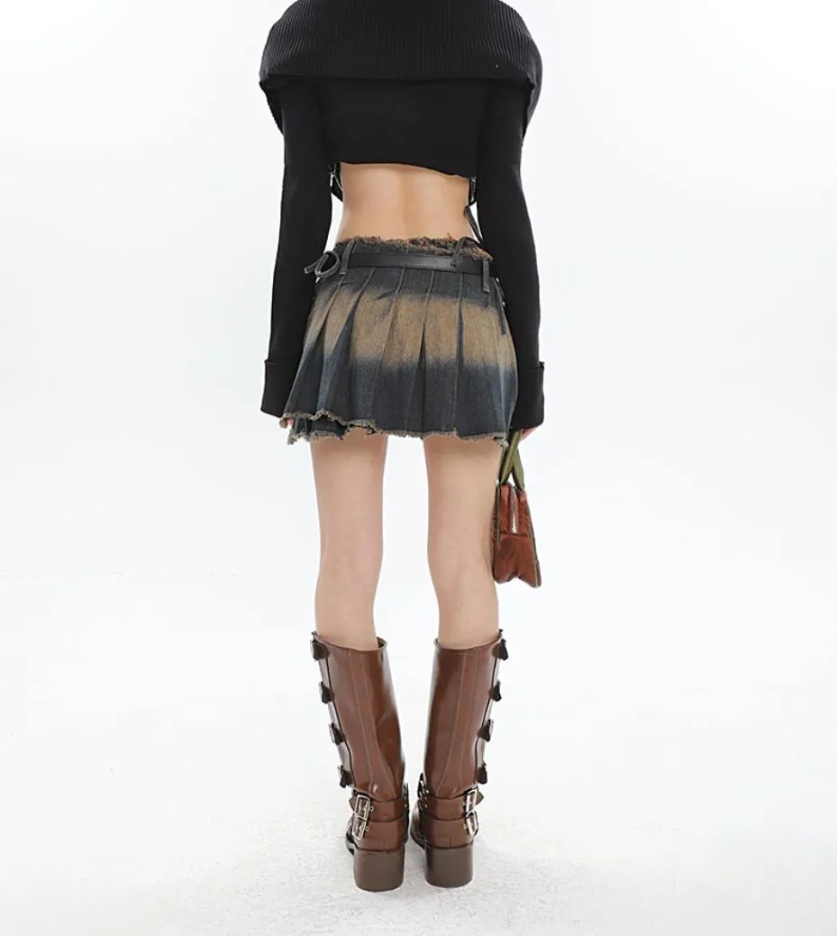 Y2K Tie At Side Distressed Mini Skirt