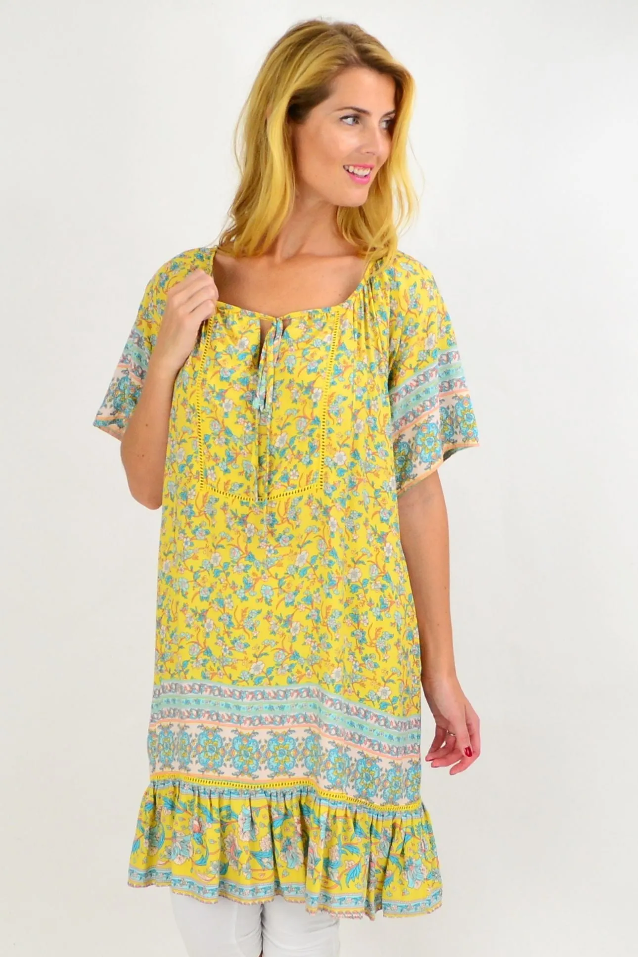 Yellow Floral Flowy Tunic Top