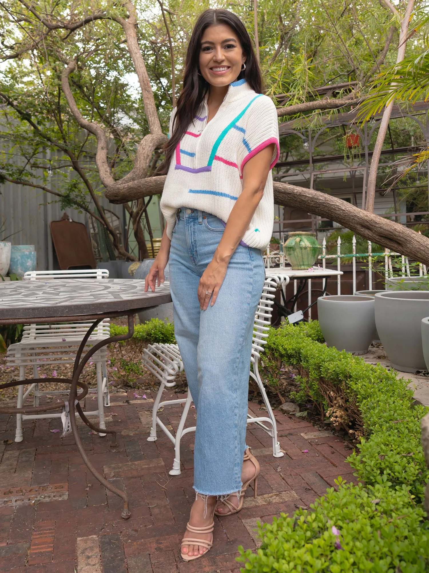 Zippered Oversized Striped Vest